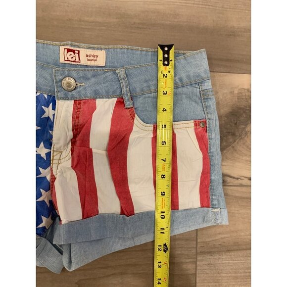 LEI Ashley Girls American Flag Low Rise Denim Shorts Size 9 - Picture 3 of 10
